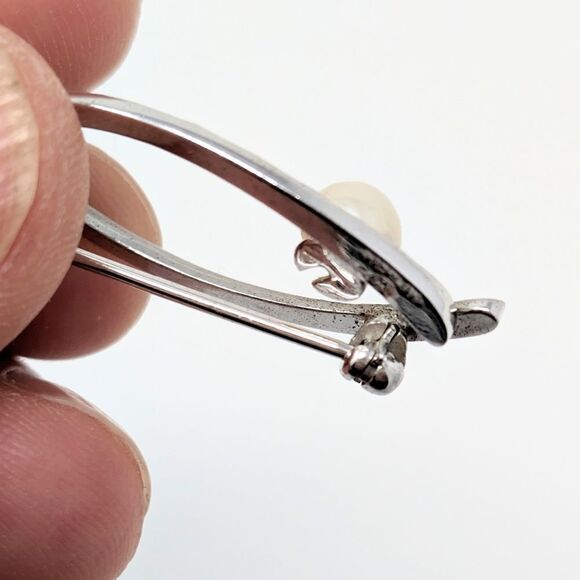 Vintage Akoya pearl brooch sterling silver beautiful classic minimalist - Picture 6 of 11
